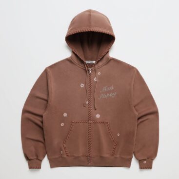 Crystal Flower Zip Up Hoodie Brown